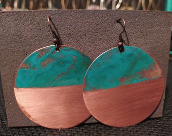 Handmade Copper Patina Earrings, Boho Turquoise Verdigris