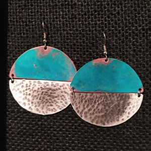 Copper patina earrings,Handmade earrings,Aluminum- Copper earrings,Vintage style,Rustic earrings