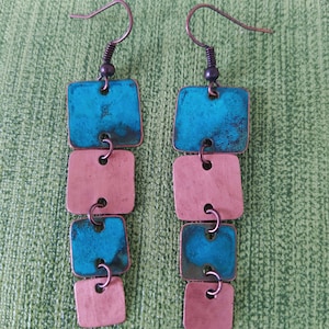 Copper patina earrings,Copper Earrings,Vintage earrings,Minimal earrings,Boho earrings,Handmade jewelry, Turquoise Earrings