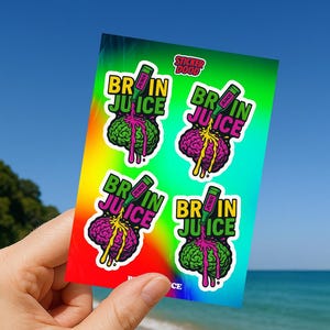 Foglio di adesivi Brain Juice - Adesivi psichedelici, divertenti disegni del cervello per diario, laptop, bottiglia d'acqua e album di ritagli.