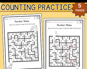 Printable Number Maze  Preschool Math Activity, Homeschool Learning Packet, Toddler Number Recognition,  Worksheet