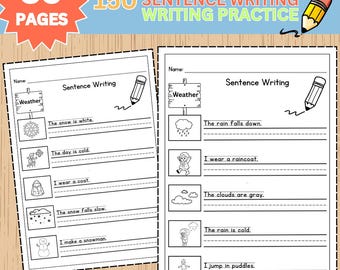 150 Printable Sentence Writing Worksheets for Kids | 30 Pages, 150 Sentences | Back to School Learning PDF