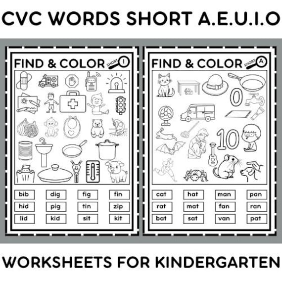 i spy worksheets,Find & Color, Phonics, Kindergarten, Word Families, Literacy Center, Short Vowels, CVC Activity, cvc worksheet, Sight Words