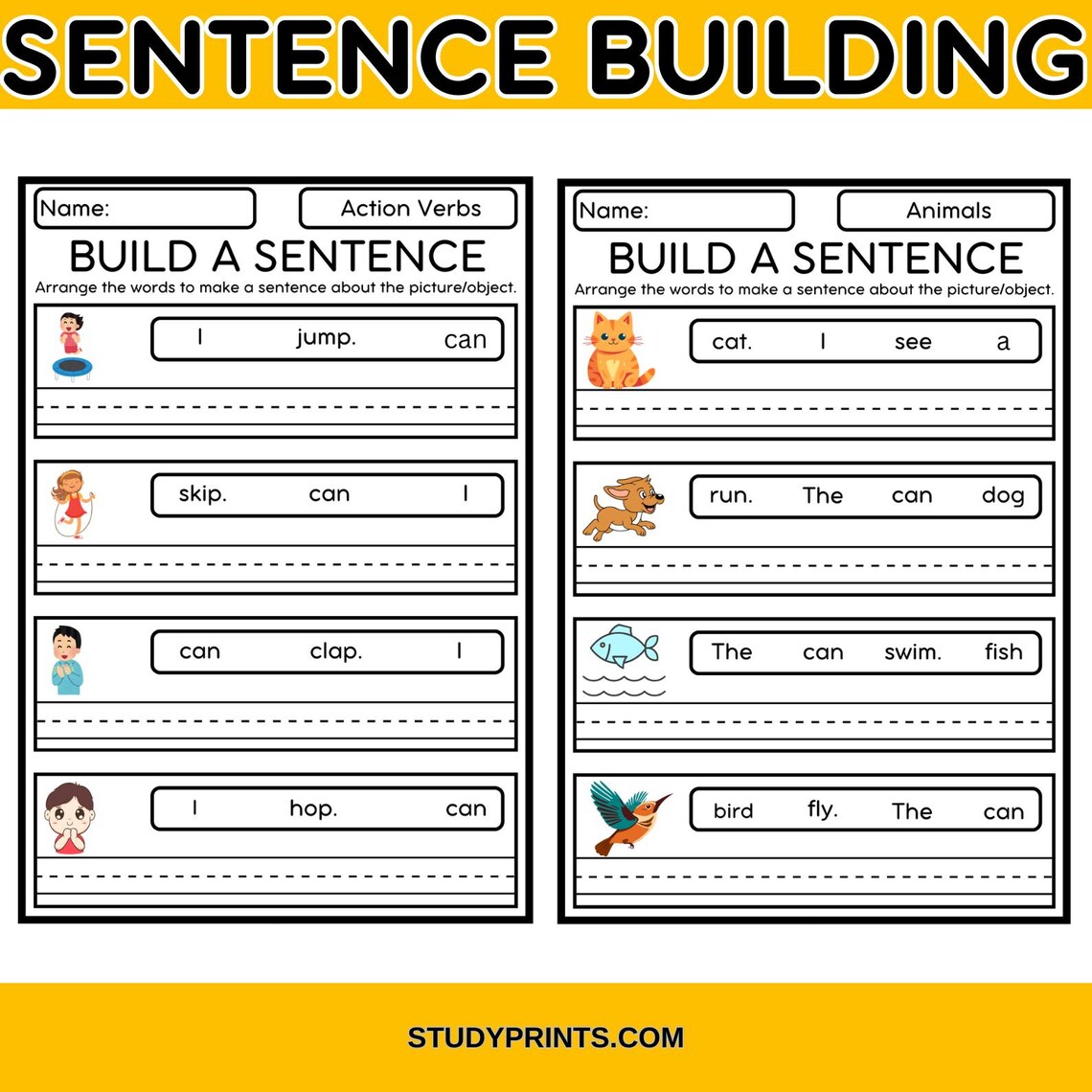 Sentence Building Worksheets for Kindergarten 1st 2nd Grade Pdf 1st 2nd ...