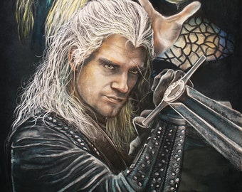 Witcher Art Print - Gerald of Rivia, Yennefer of Vengerberg, Ciri Wall Decor - Henry Cavill Video Game Wall Poster - Chalk Art Geek Gift