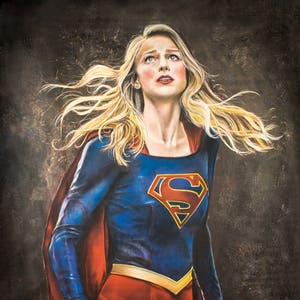 Supergirl Art Print DC Comics Kara Danvers Room Decor Melissa Benoist Superhero Wall Poster Chalk Art Geek Gift image 1