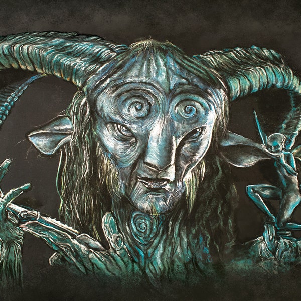 Pan's Labyrinth El Fauno Art Print - Guillermo del Toro Room Decor - Dark Fantasy Wall Poster - Chalk Art Geek Gift