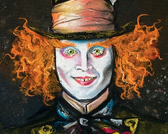 Mad Hatter Art Print - Alice in Wonderland Room Decor - LIMITED EDITION - Tim Burton Wall Poster - Chalk Art Geek Gift