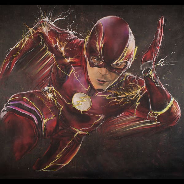 The Flash Art Print - Grant Gustin Barry Allen Room Decor - DC Comics Superhero Wall Poster - Chalk Art Geek Gift