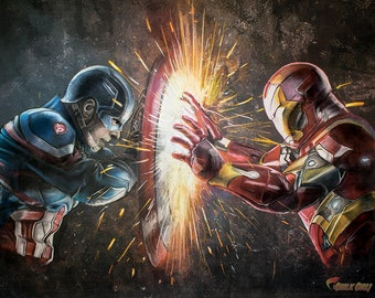 Captain America Vs. Iron Man Art Print Marvel Comics Civil - Etsy Norway