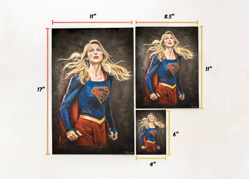 Supergirl Art Print DC Comics Kara Danvers Room Decor Melissa Benoist Superhero Wall Poster Chalk Art Geek Gift image 7