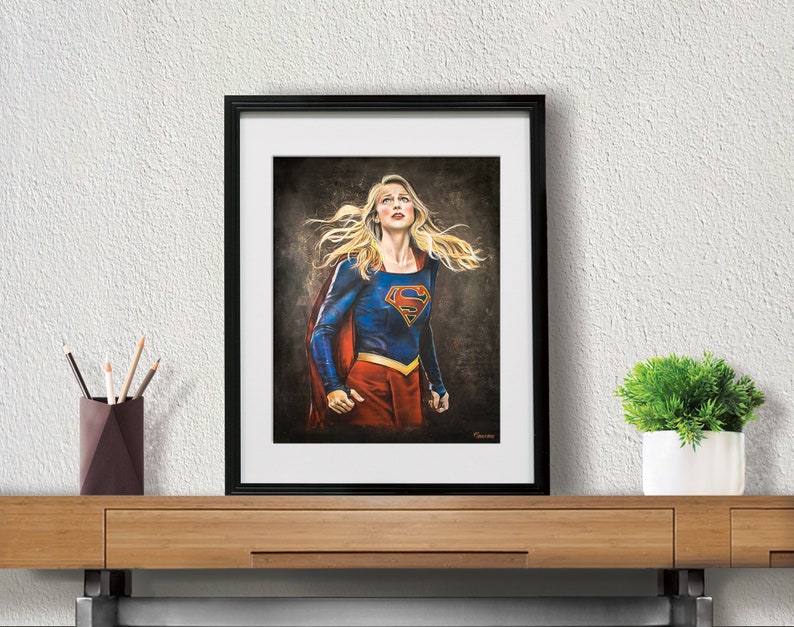 Supergirl Art Print DC Comics Kara Danvers Room Decor Melissa Benoist Superhero Wall Poster Chalk Art Geek Gift image 3