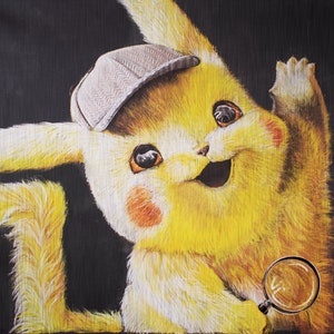 Detective Pikachu Art Print Pokemon Room Decor Tabletop Card Game TCG Wall Poster Chalk Art Geek ...
