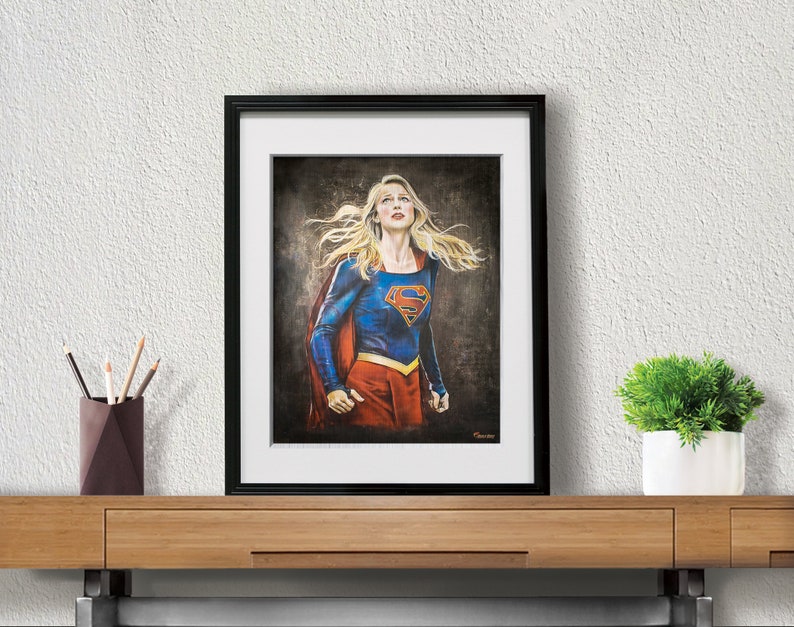 Supergirl Art Print DC Comics Kara Danvers Room Decor Melissa Benoist Superhero Wall Poster Chalk Art Geek Gift image 5