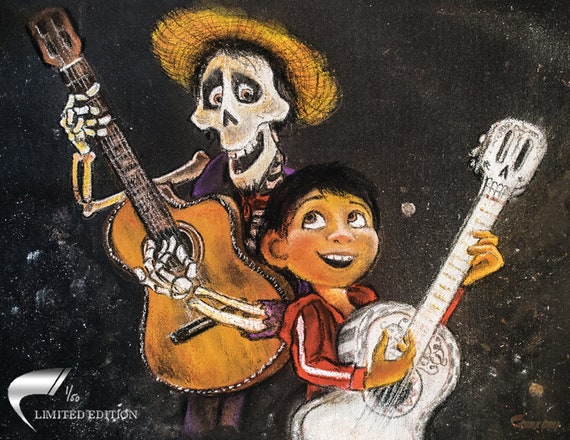 Coco Art Print - Disney Pixar Musical Room Decor - LIMITED EDITION - El Dia  De Los Muertos Wall Poster - Day of the Dead Chalk Art Geek Gift