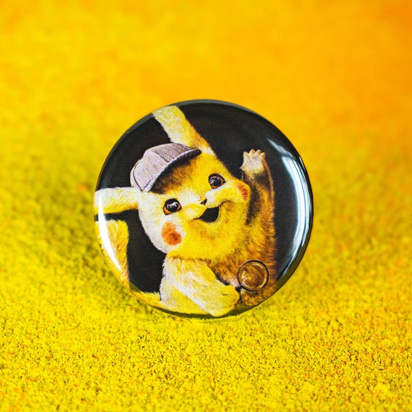 Detective Pikachu Art Print Button - Pokemon Refrigerator Magnet - Tabletop Card Game TCG Backpack Pin - Chalk Art Geek Gift