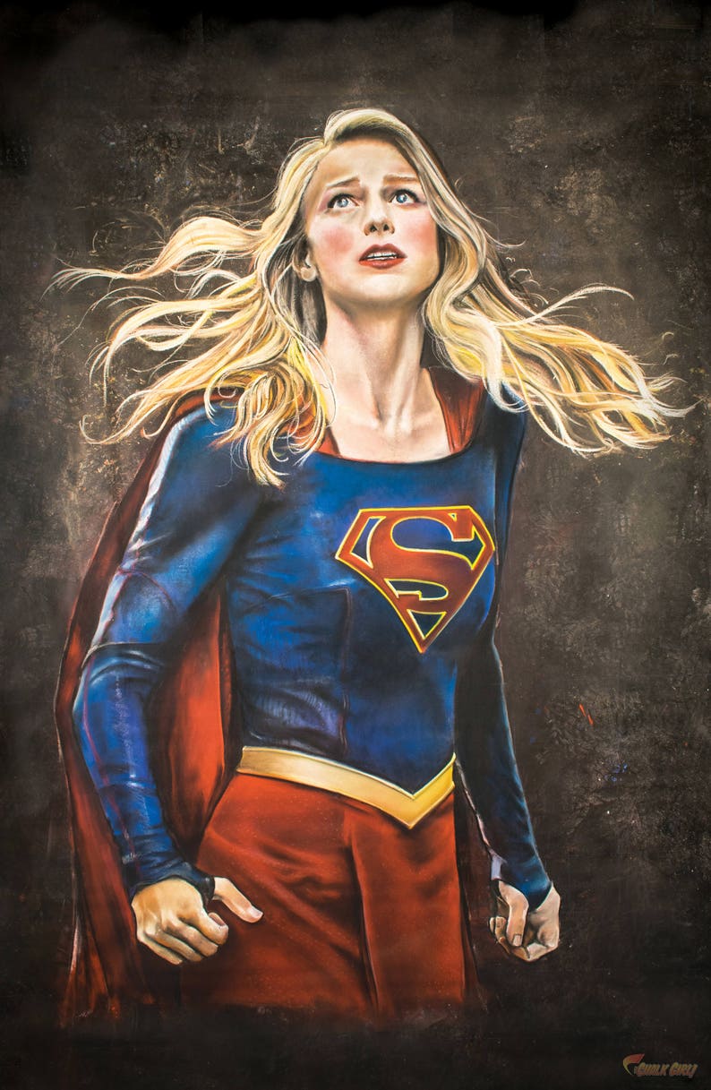 Supergirl Art Print DC Comics Kara Danvers Room Decor Melissa Benoist Superhero Wall Poster Chalk Art Geek Gift image 2
