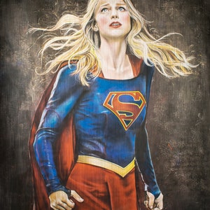 Supergirl Art Print DC Comics Kara Danvers Room Decor Melissa Benoist Superhero Wall Poster Chalk Art Geek Gift image 4