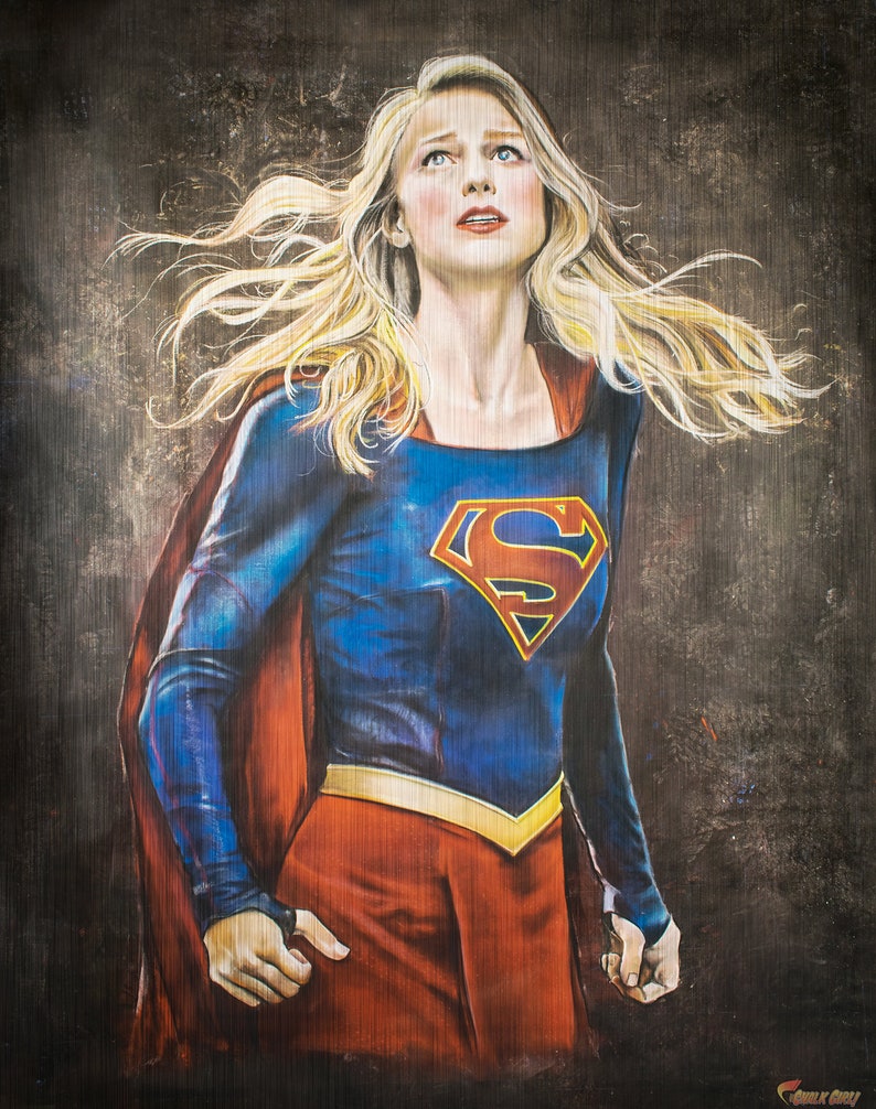 Supergirl Art Print DC Comics Kara Danvers Room Decor Melissa Benoist Superhero Wall Poster Chalk Art Geek Gift image 4