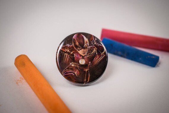 The Flash Art Print Button Grant Gustin Barry Allen Refrigerator Magnet DC Comics Superhero Backpack Pin Chalk Art Geek Gift Etsy Israel