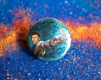 Doctor Who Art Print Button - David Tennant Tenth Doctor Refrigerator Magnet - Science Fiction Backpack Pin - Chalk Art Whovian Geek Gift