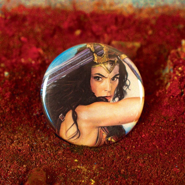 Wonder Woman Art Print Button - Diana Prince Gal Gadot Refrigerator Magnet - DC Comics Justice League Backpack Pin - Chalk Art Geek Gift