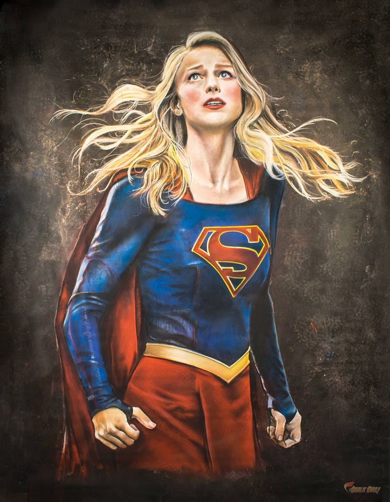 Supergirl Art Print DC Comics Kara Danvers Room Decor Melissa Benoist Superhero Wall Poster Chalk Art Geek Gift image 1