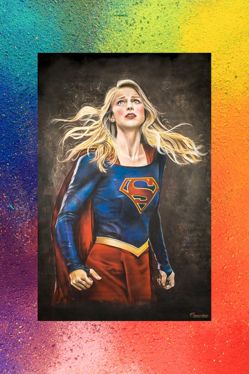 Supergirl Art Print DC Comics Kara Danvers Room Decor Melissa Benoist Superhero Wall Poster Chalk Art Geek Gift image 6