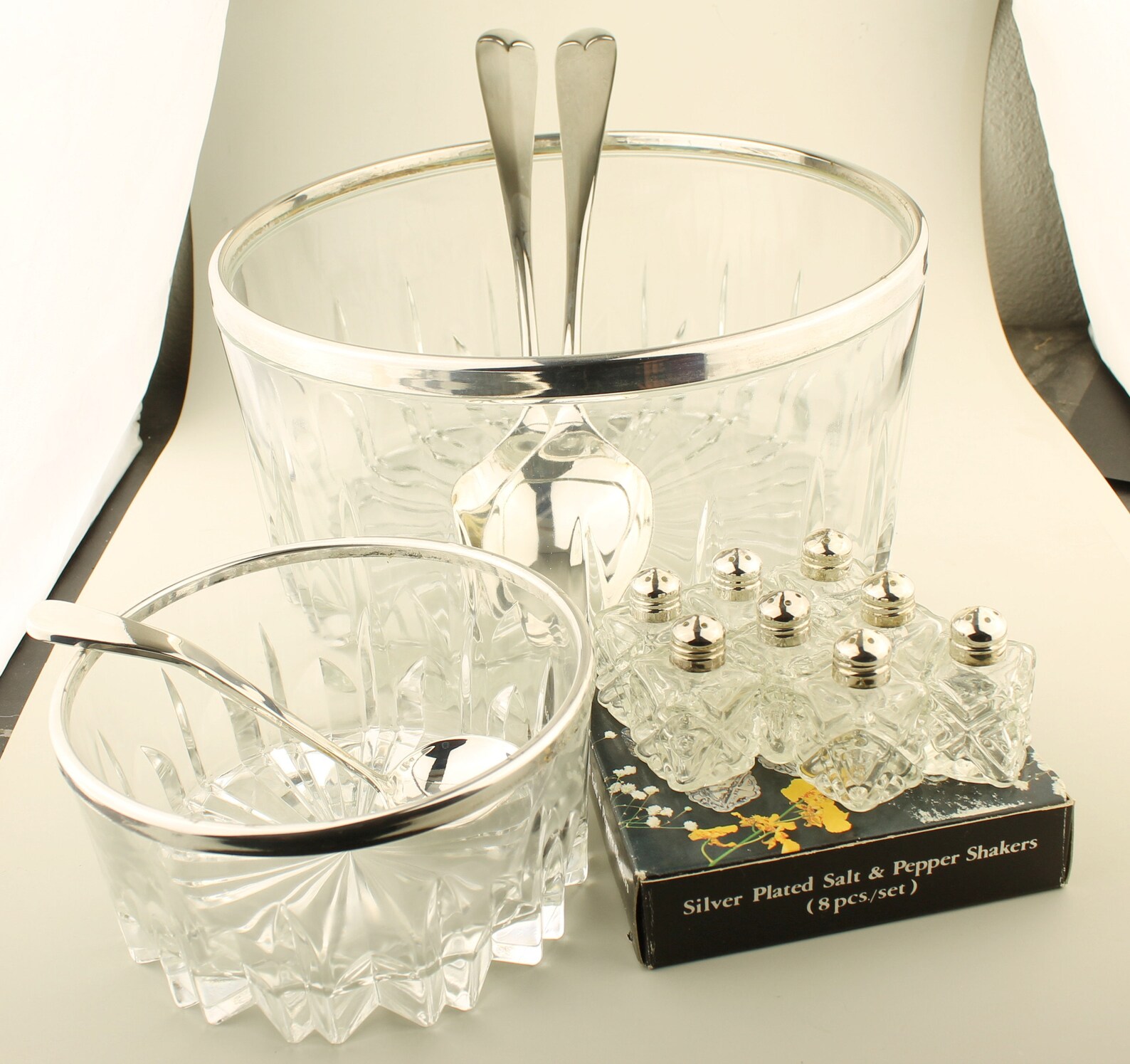 Godinger Silver Art Salad Bowl Set Vintage Glassware Like New Etsy