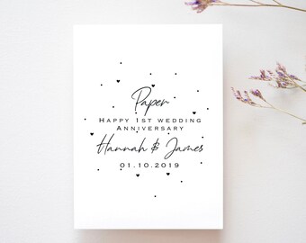 Paper 1st wedding anniversary card - Personalised first wedding anniversary card - Card for couples - Family keepsake