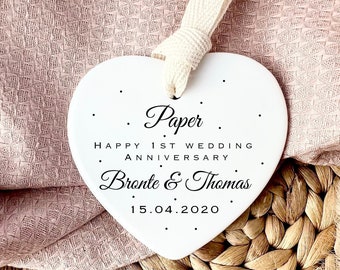 Paper 1st wedding anniversary gift - Personalised first wedding anniversary ornament - Gift for couple - Family keepsake - Secret Santa Gift