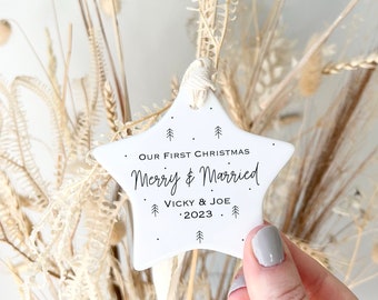 Personalised Merry and Married Christmas Decoration - First Christmas Married gift - First Christmas together decoration