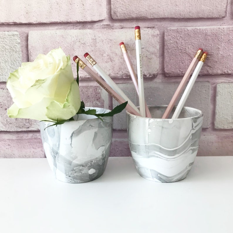 Marble Effect Pot Medium Planter Pencil Desk Image 0