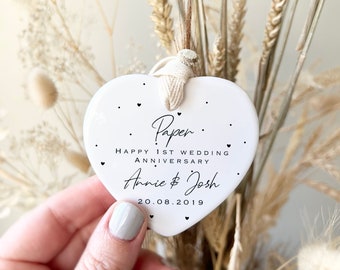Paper 1st wedding anniversary gift - Personalised first wedding anniversary ornament - Gift for couples  - Secret Santa Gift