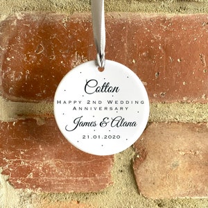 Cotton 2nd wedding anniversary gift Personalised second wedding anniversary ornament Gift for couples Family keepsake image 4