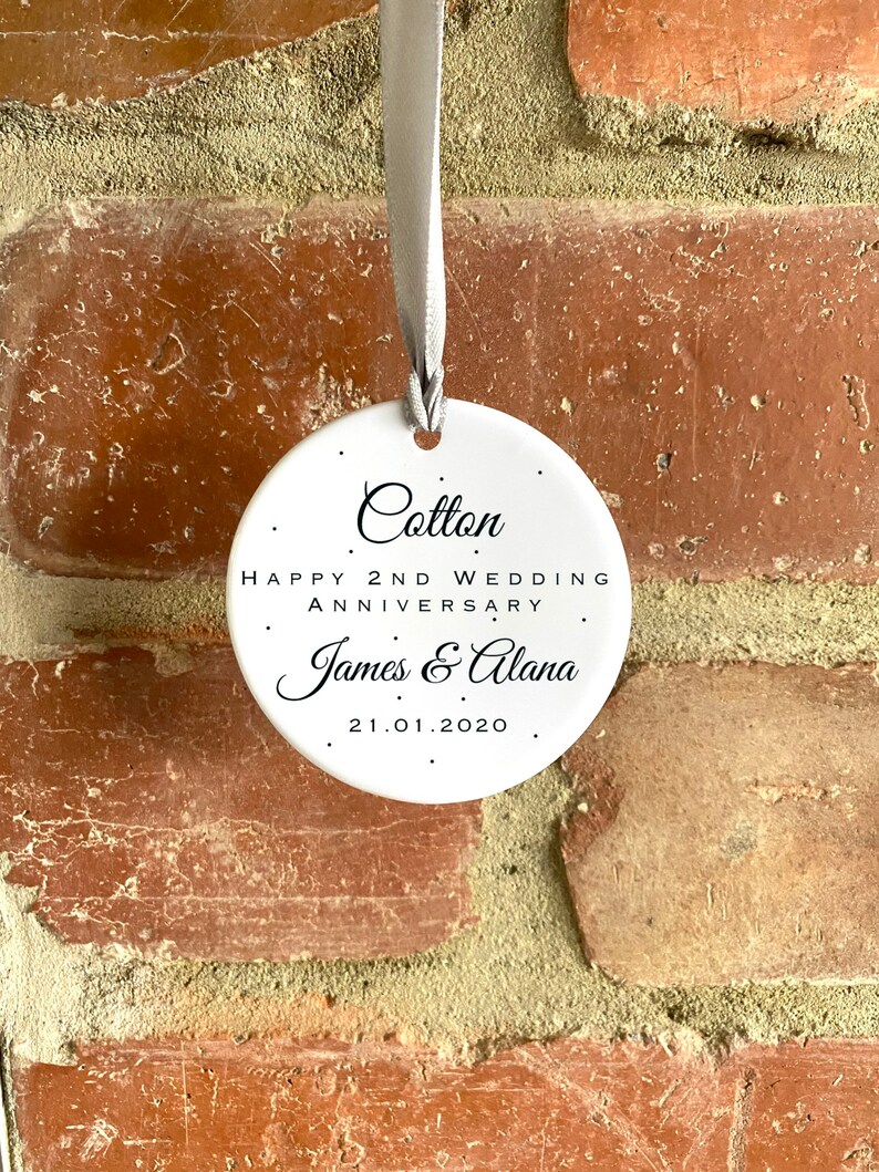 Cotton 2nd wedding anniversary gift Personalised second wedding anniversary ornament Gift for couples Family keepsake image 4