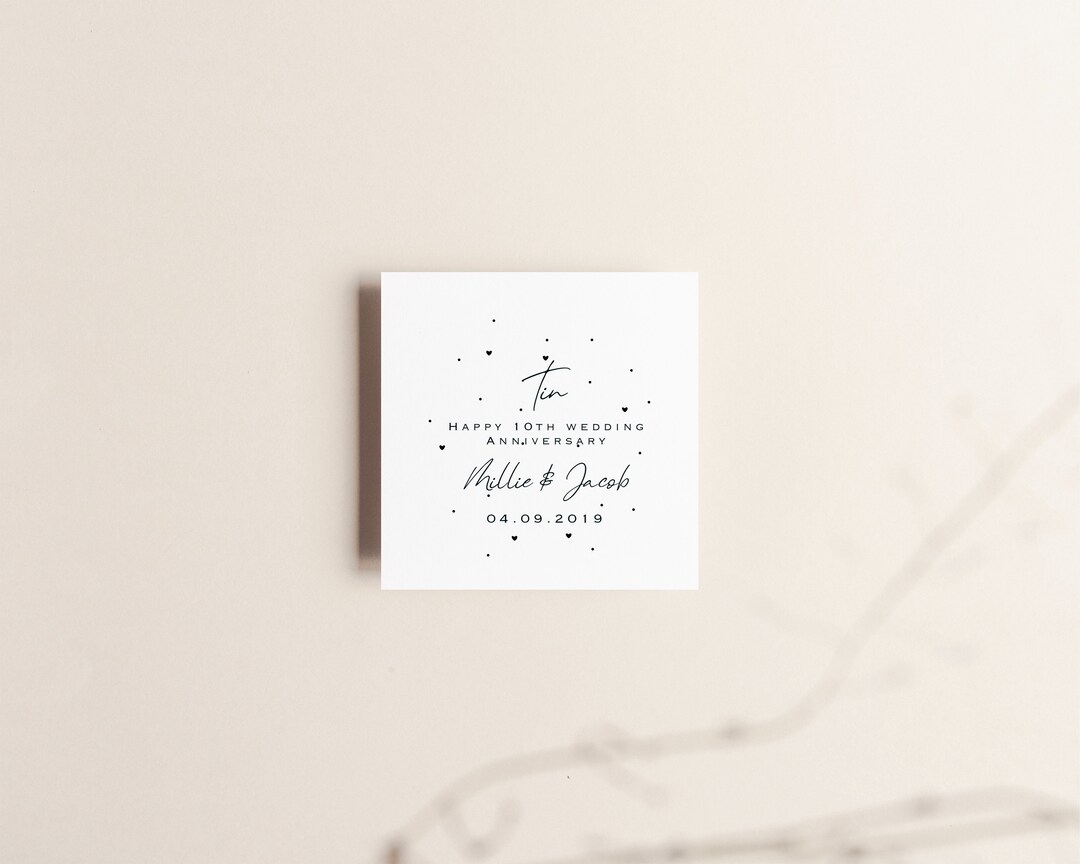 Tin 10th Wedding Anniversary Card - Personalised 10th Wedding ...