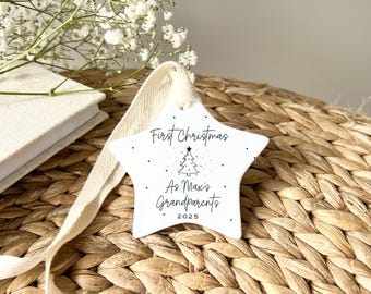 Personalised First Christmas Grandparents Star Ornament - Ceramic Baby Announcement Gift - New Grandparent Keepsake