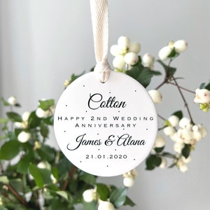 Cotton 2nd wedding anniversary gift Personalised second wedding anniversary ornament Gift for couples Family keepsake image 3