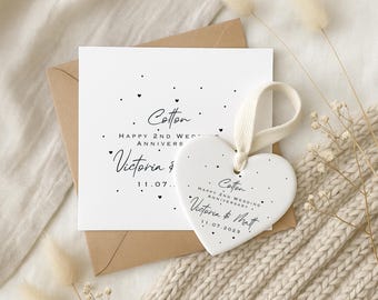 Personalised Anniversary Card & Ceramic Heart Gift Set - Wedding Keepsake