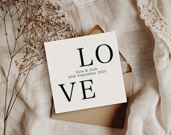 Personalised Love Wedding Card - Custom Names & Date Keepsake