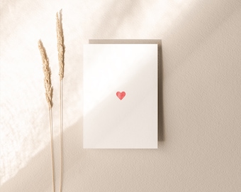 Red tiny heart Card - Love heart card - Simple heart greeting card - Anniversary card - Valentines day