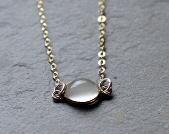 Tiny White Moonstone and Sterling Silver Necklace