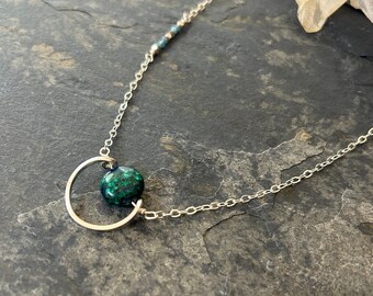 Malachite Azurite Disc and Sterling Wire Necklace