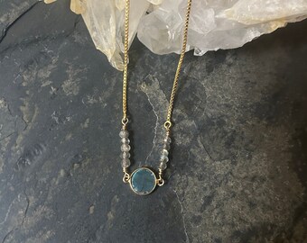 Labradorite Disc and Gold Vermeil Bracelet