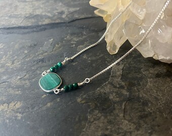 Malachite Squared Disc and Sterling Silver Bracelet