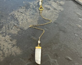 Moonstone Spear and Open Circle 18K Gold Vermeil Lariat Necklace