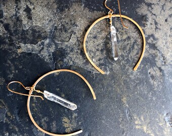 Modern Quartz Crystal Hoop Earrings