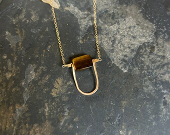 Tigers Eye and 18K Gold Vermeil Hammered Wire Necklace