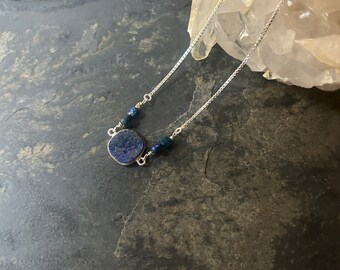 Lapis Lazuli Squared Disc and Sterling Silver Bracelet